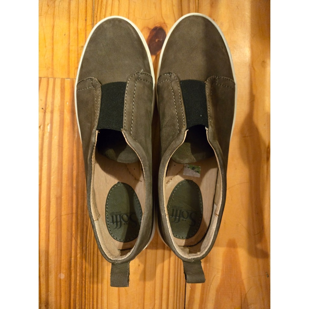 SOFFT Womens Slip On Sneakers Olive Green‎ Leather Elastic Comfort Size 8.5 - Picture 2 of 4
